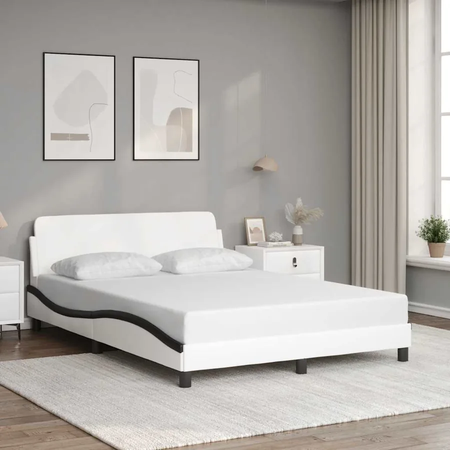 Cadre de lit Dover blanc et noir 120x200 cm similicuir