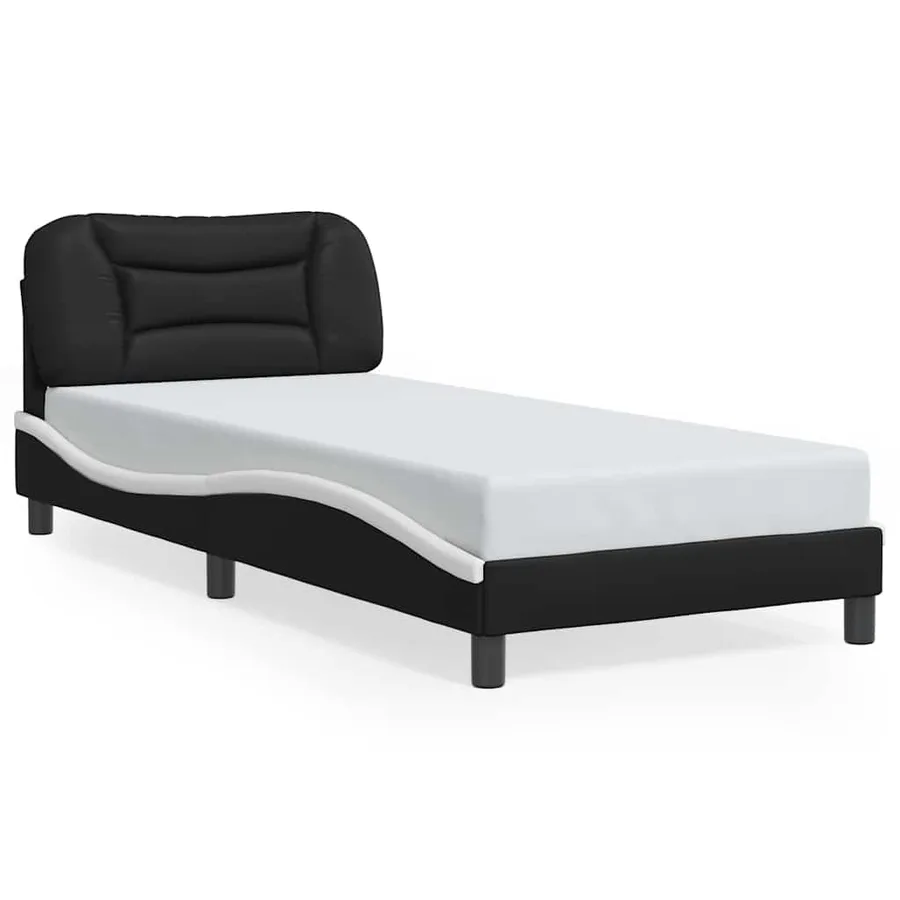 Cadre de lit sans matelas Hvar noir et blanc 90x190 cm similicuir - 2
