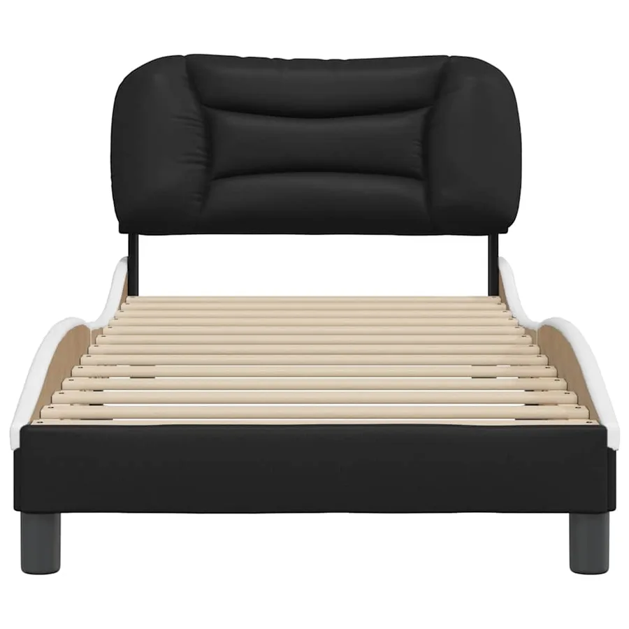 Cadre de lit sans matelas Hvar noir et blanc 90x190 cm similicuir - 4