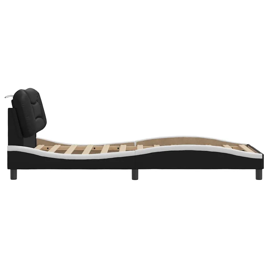 Cadre de lit sans matelas Hvar noir et blanc 90x190 cm similicuir - 7