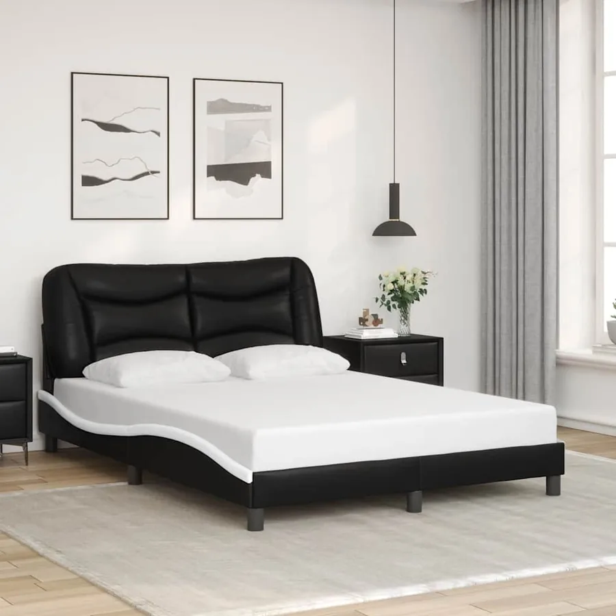 Cadre de lit sans matelas Hvar noir et blanc 120x200 cm similicuir