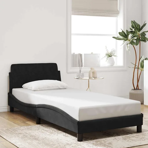 Cadre de lit avec tête de lit Dover noir 90x190 cm velours
