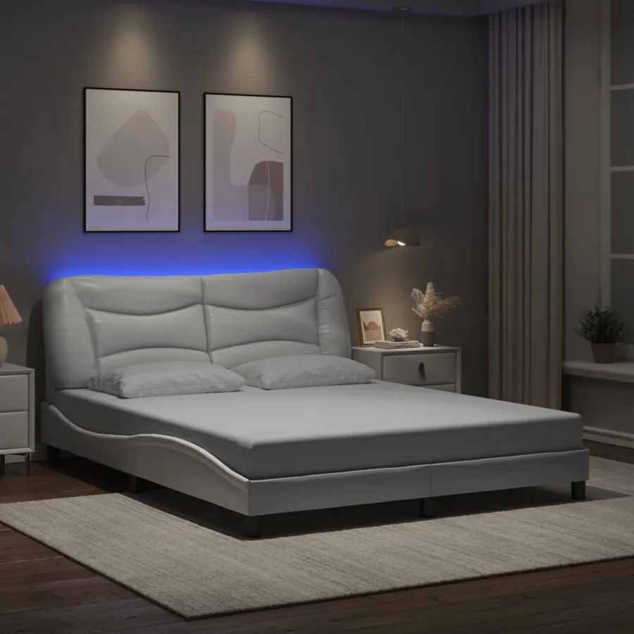 Cadre de lit avec LED sans matelas Hvar blanc 160x200 cm