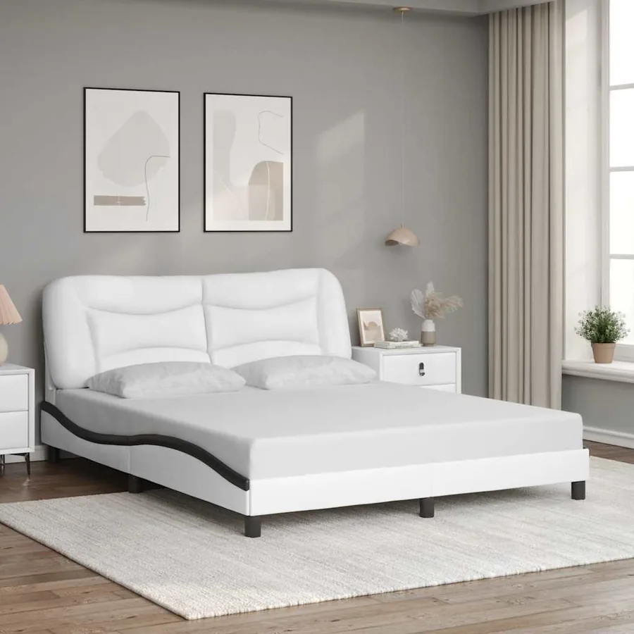 Cadre de lit sans matelas Hvar blanc et noir 160x200 cm similicuir