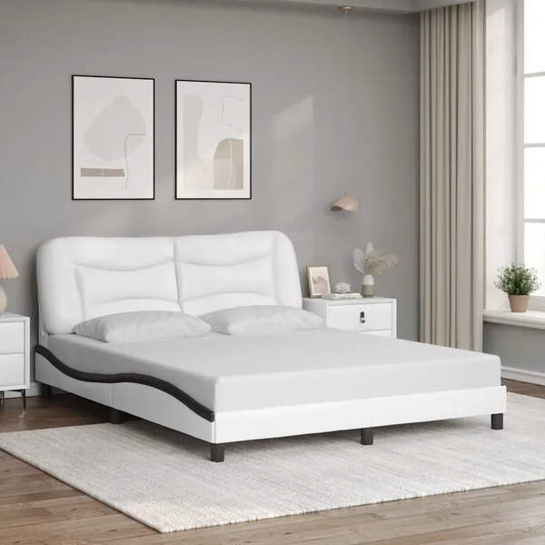 Cadre de lit sans matelas Hvar blanc et noir 160x200 cm similicuir