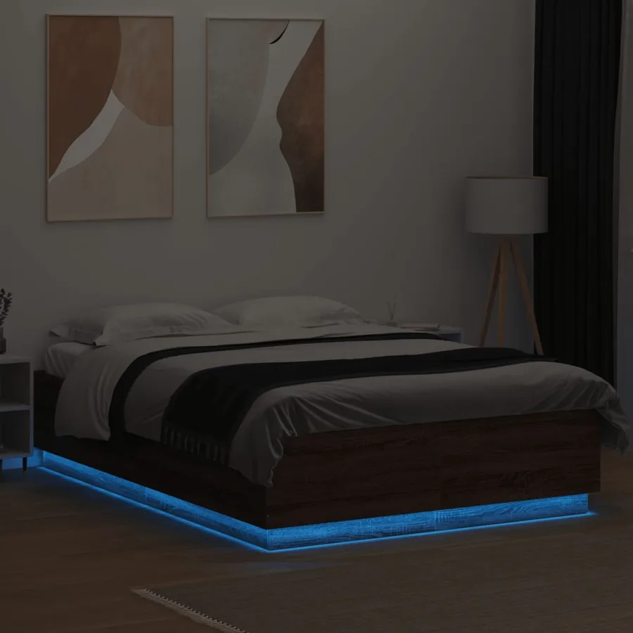 Cadre de lit avec LED sans matelas chêne marron 150x200 cm - 4
