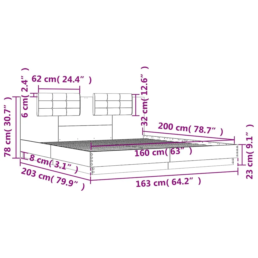 Cadre de lit avec LED sans matelas blanc 160x200 cm - 14