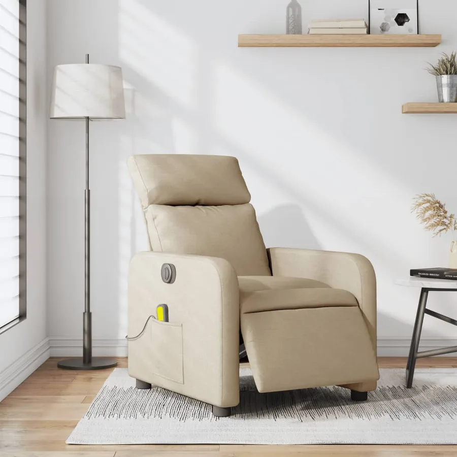 Fauteuil inclinable de massage électrique crème tissu - 15