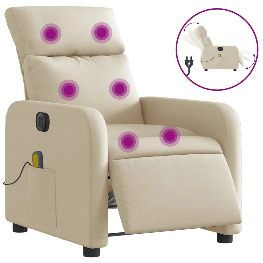 Fauteuil inclinable de massage électrique crème tissu - 2
