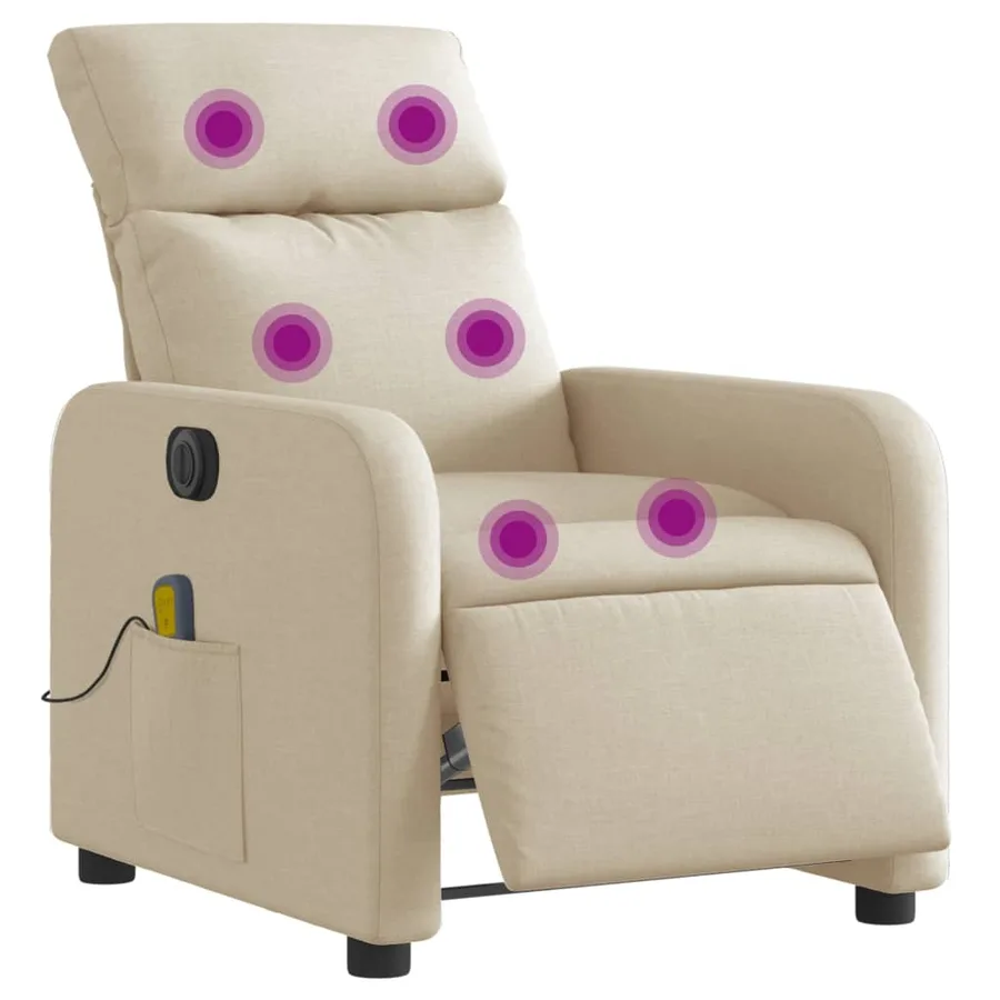 Fauteuil inclinable de massage électrique crème tissu - 3