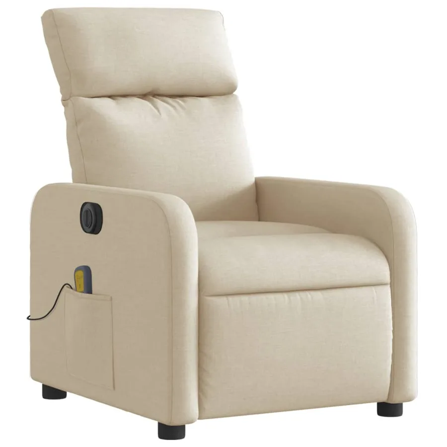 Fauteuil inclinable de massage électrique crème tissu - 4