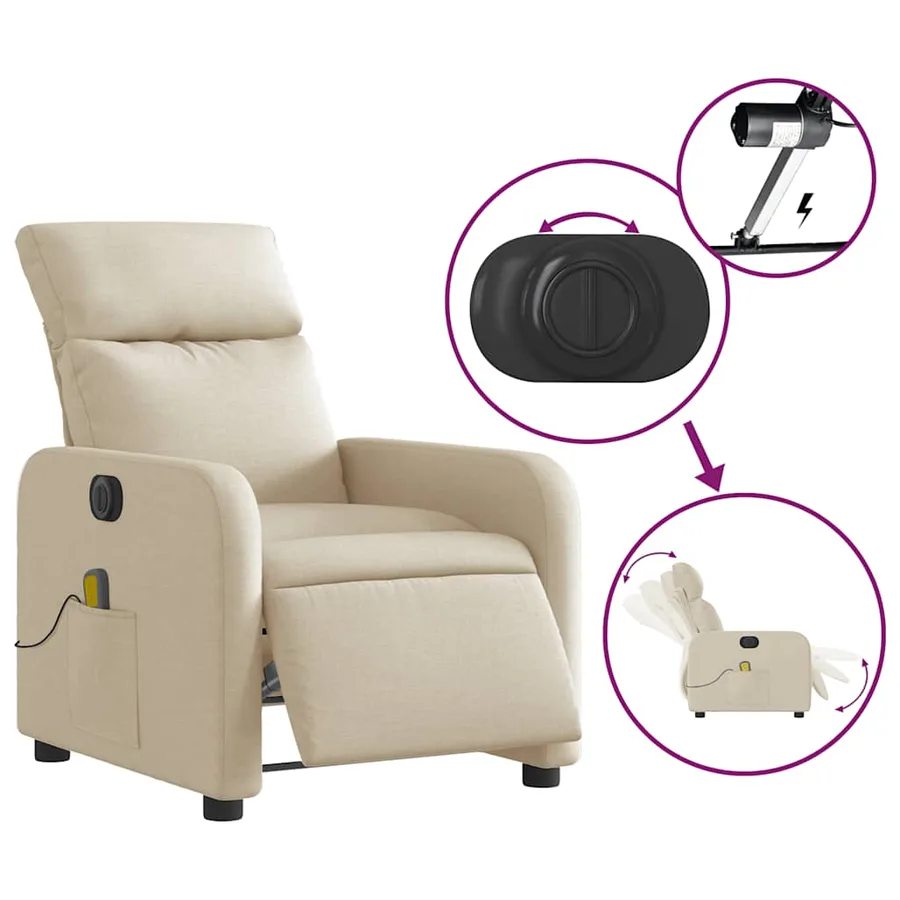 Fauteuil inclinable de massage électrique crème tissu - 6