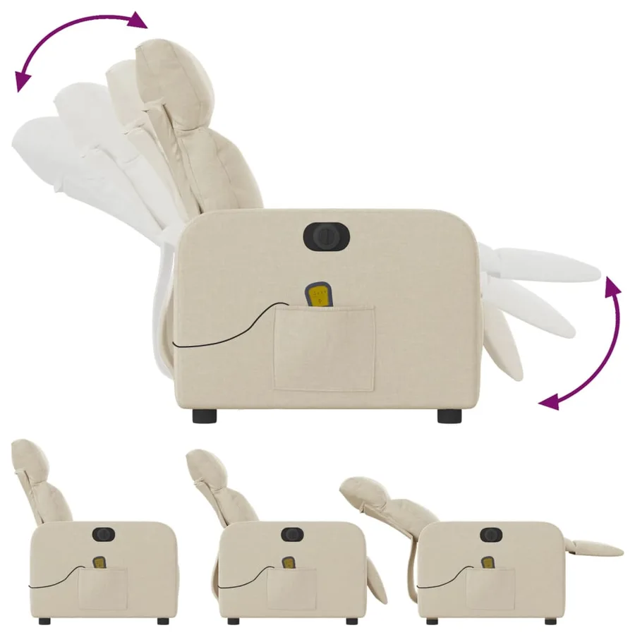 Fauteuil inclinable de massage électrique crème tissu - 7