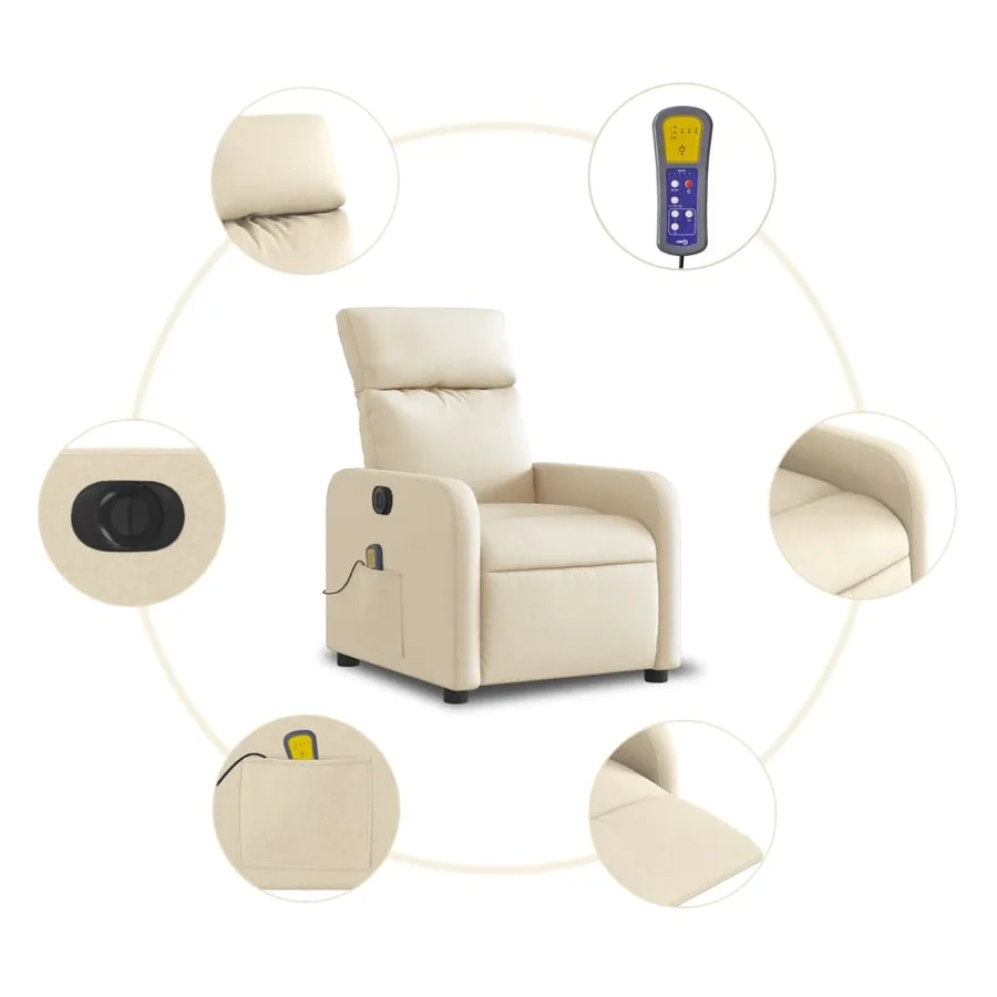 Fauteuil inclinable de massage électrique crème tissu - 8