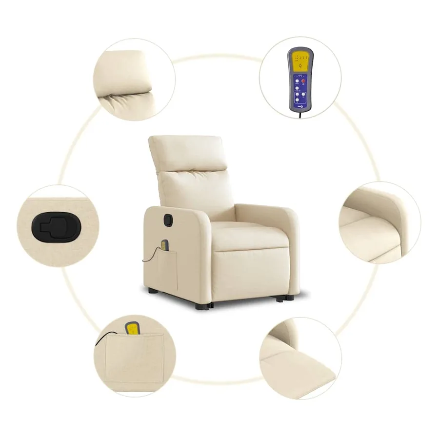 Fauteuil inclinable de massage Crème Tissu - 8