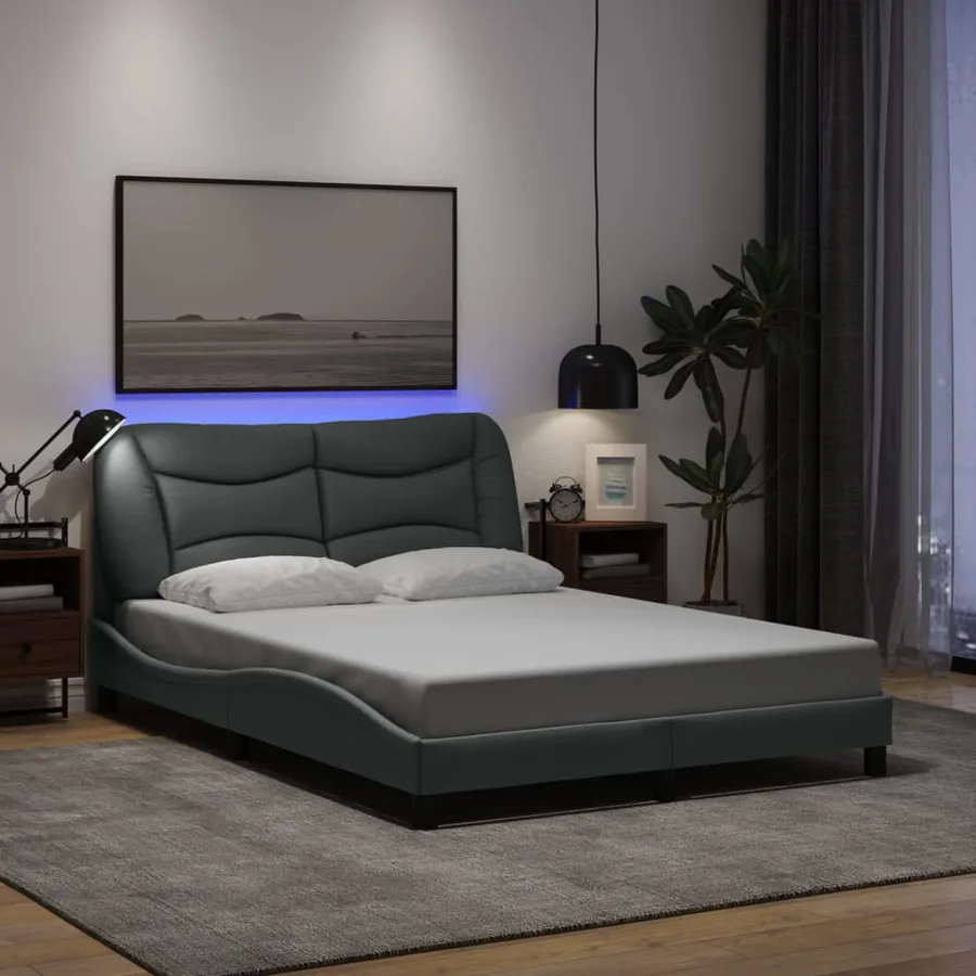 Cadre de lit avec LED sans matelas Hvar gris clair 120x200 cm tissu