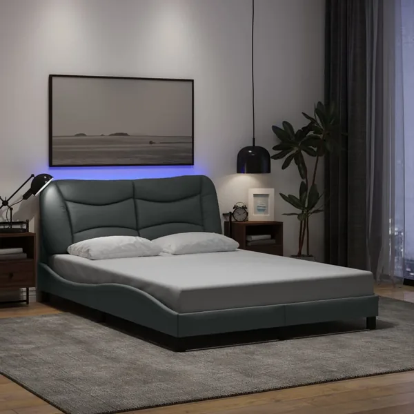 Cadre de lit avec LED sans matelas Hvar gris clair 120x200 cm tissu