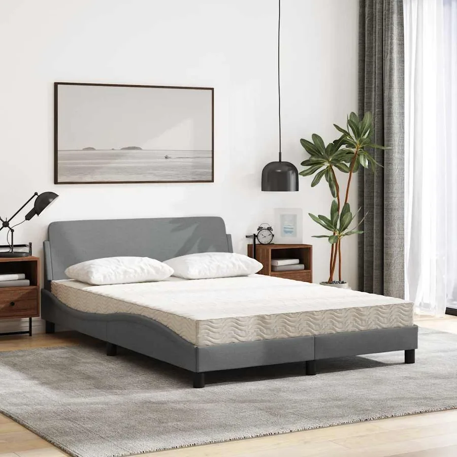 Lit avec matelas Dover gris clair 120x200 cm tissu - 3