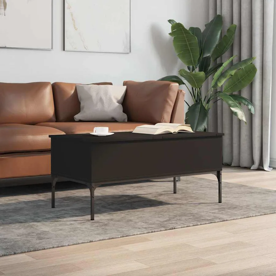 Table basse noir 100x50x45 cm bois d'ingénierie et métal - 3