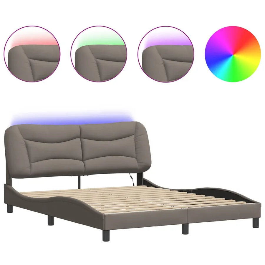 Cadre de lit avec LED sans matelas Hvar taupe 160x200 cm tissu - 2