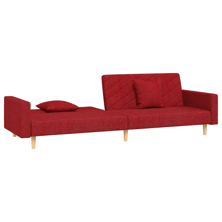 Canapé-lit à 2 places avec deux oreillers rouge bordeaux tissu - 4