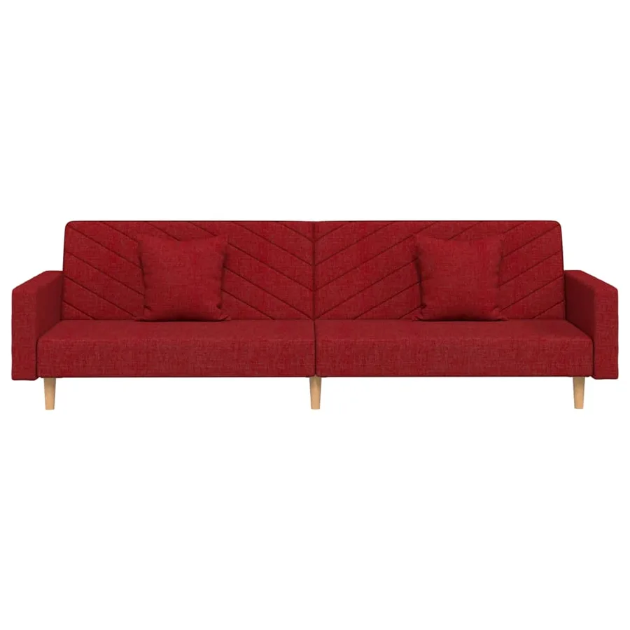 Canapé-lit à 2 places avec deux oreillers rouge bordeaux tissu - 5