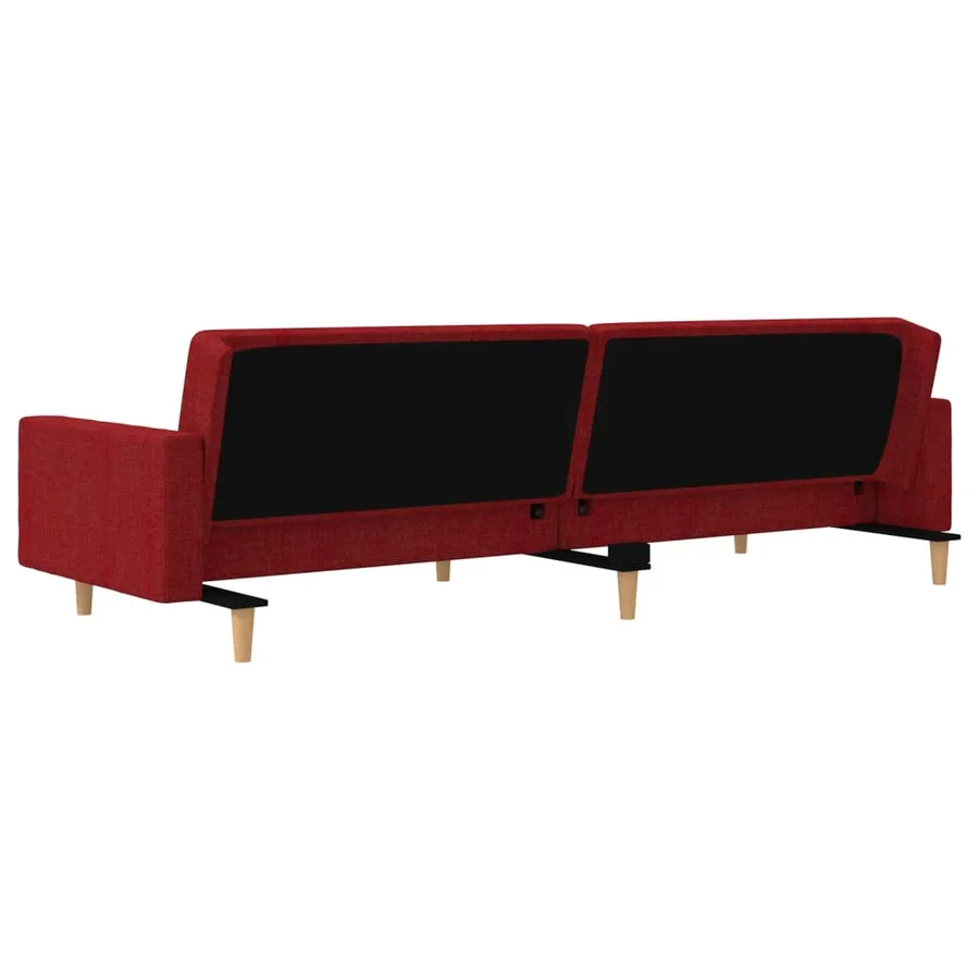 Canapé-lit à 2 places avec deux oreillers rouge bordeaux tissu - 8