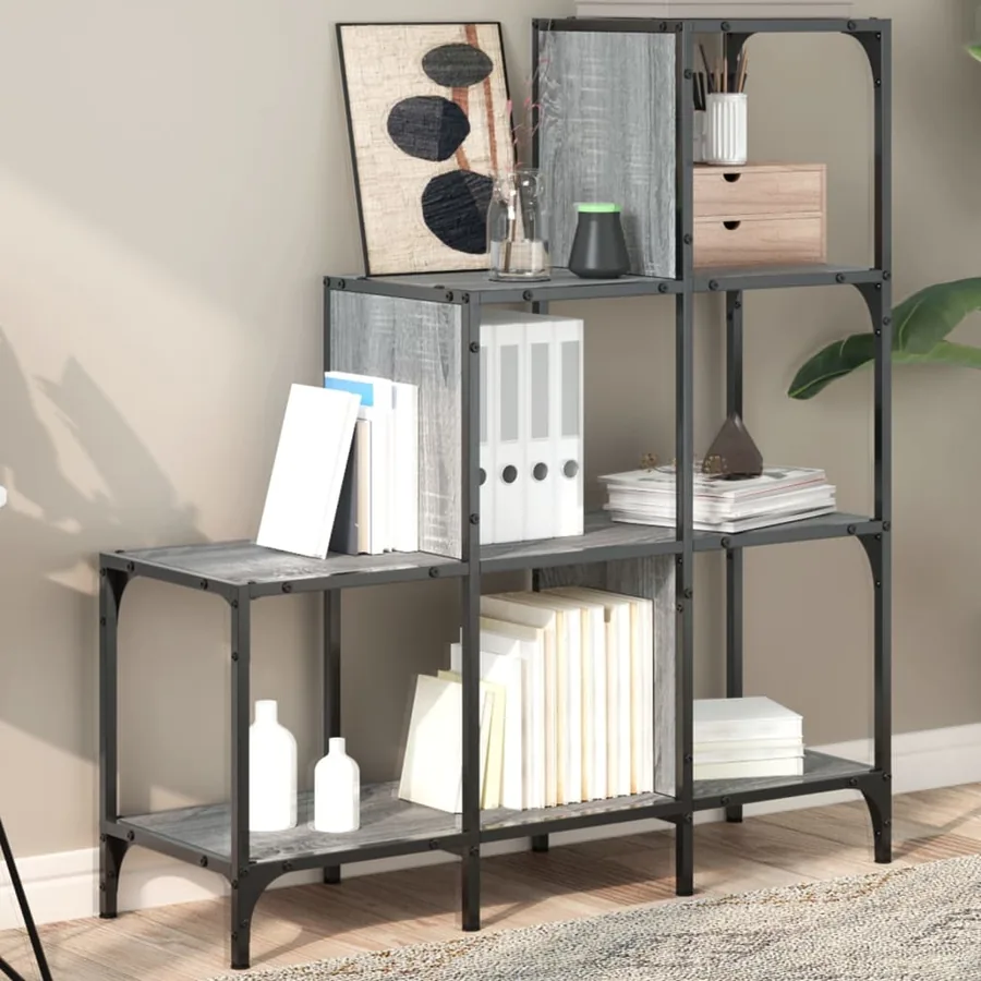 Bibliothèque sonoma gris 92x30x102 cm bois ingénierie et métal