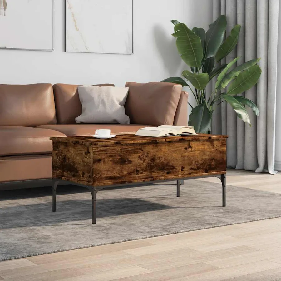 Table basse chêne fumé 100x50x45 cm bois d'ingénierie et métal - 3