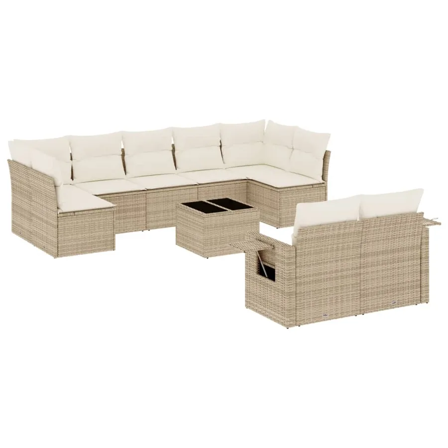 Salon de jardin avec coussins 10 pcs beige résine tressée - 2