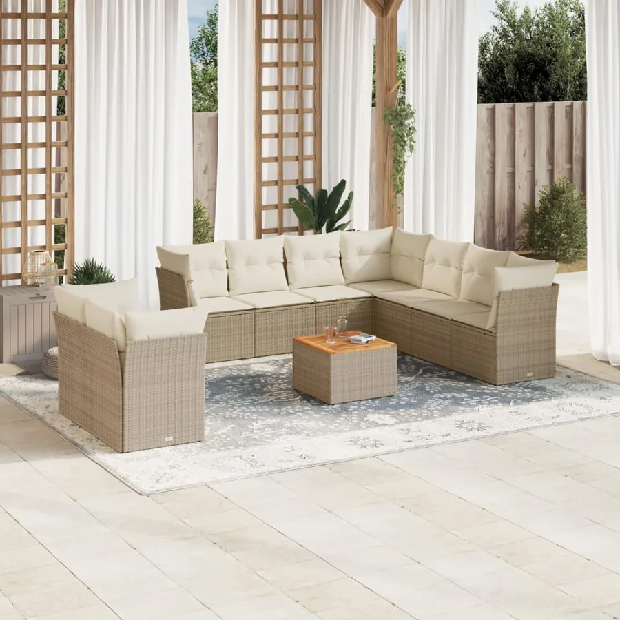 Salon de jardin 11 pcs avec coussins beige résine tressée