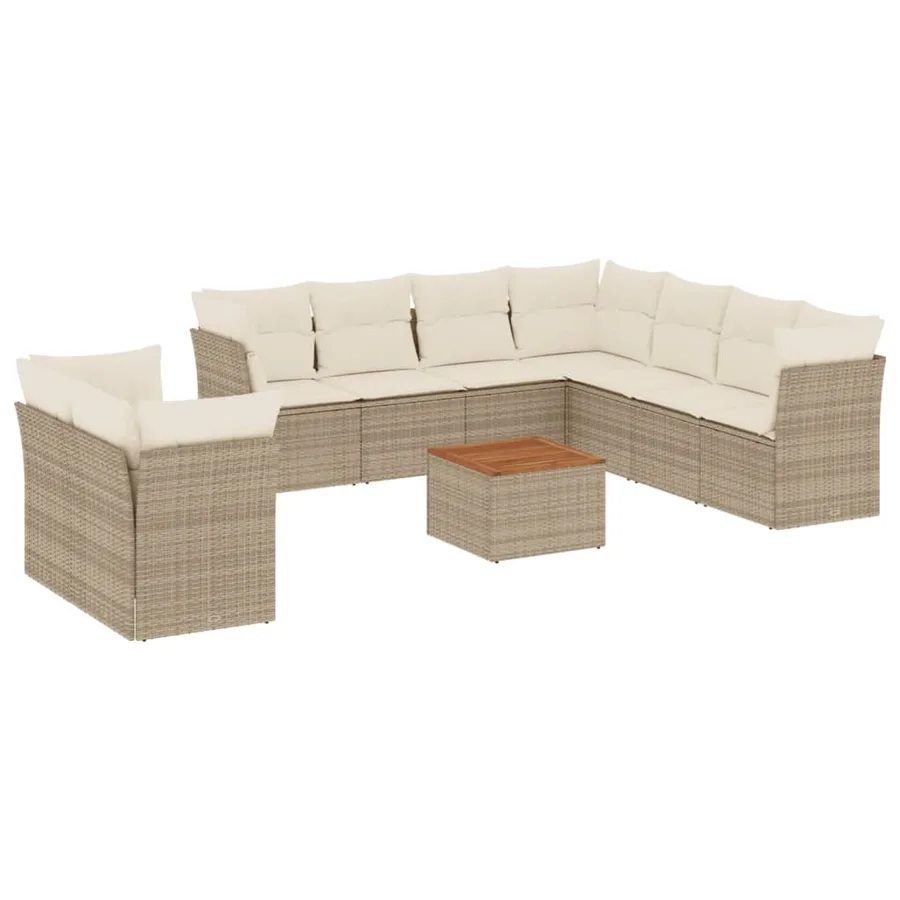 Salon de jardin 11 pcs avec coussins beige résine tressée - 2