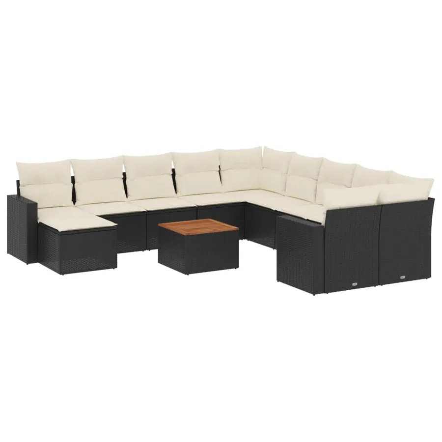 Salon de jardin 12 pcs avec coussins noir résine tressée - 2