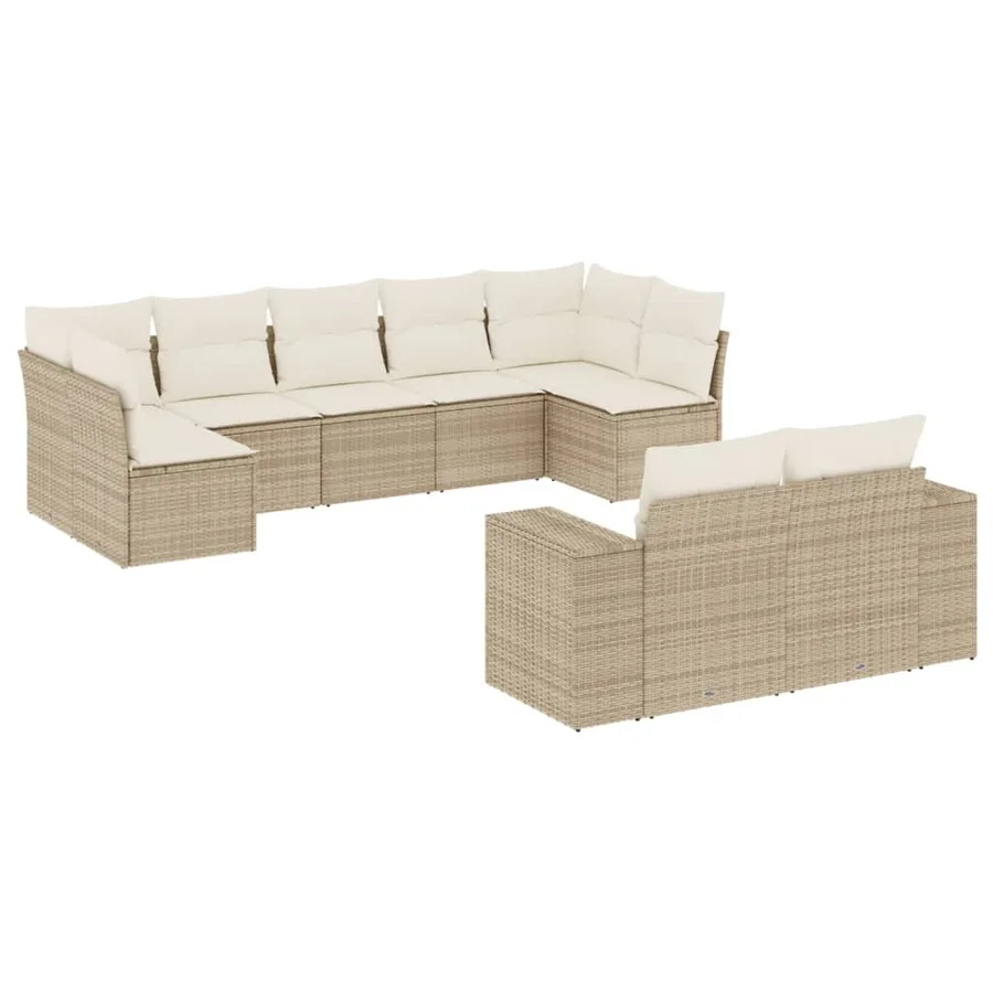 Salon de jardin avec coussins 9 pcs beige résine tressée - 2