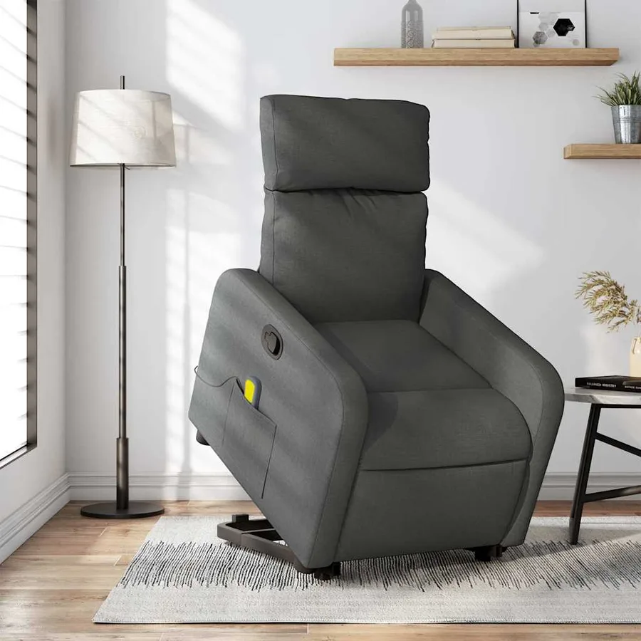 Fauteuil de massage inclinable Gris foncé Tissu - 15