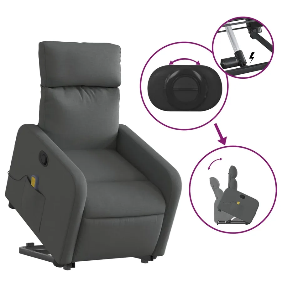 Fauteuil de massage inclinable Gris foncé Tissu - 6
