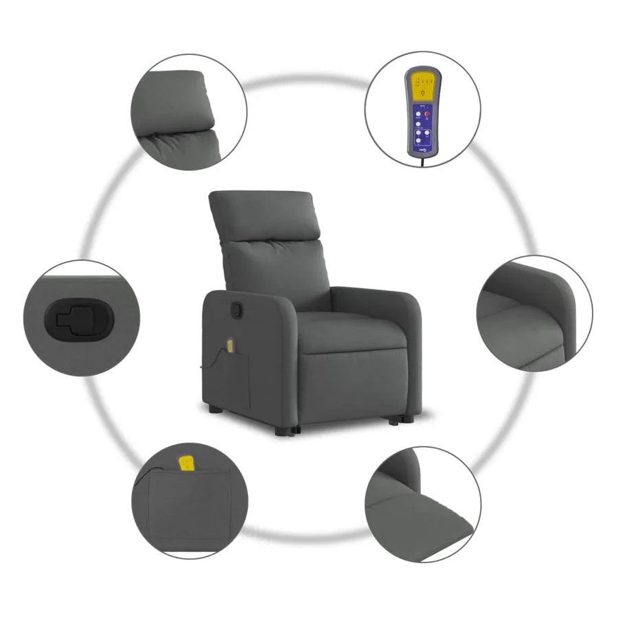 Fauteuil de massage inclinable Gris foncé Tissu - 8