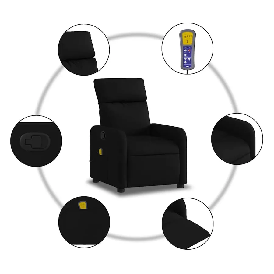 Fauteuil de massage inclinable Noir Tissu - 6