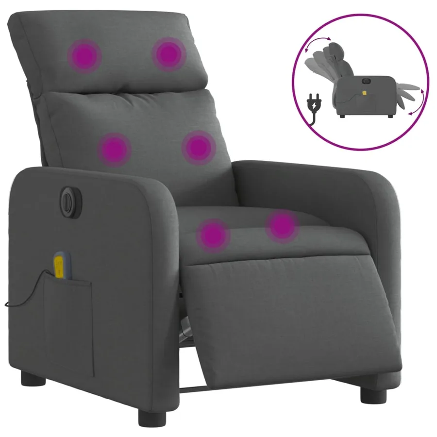 Fauteuil inclinable de massage électrique gris foncé tissu - 2