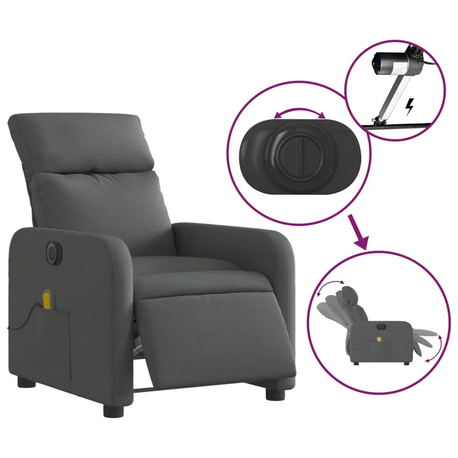 Fauteuil inclinable de massage électrique gris foncé tissu - 6