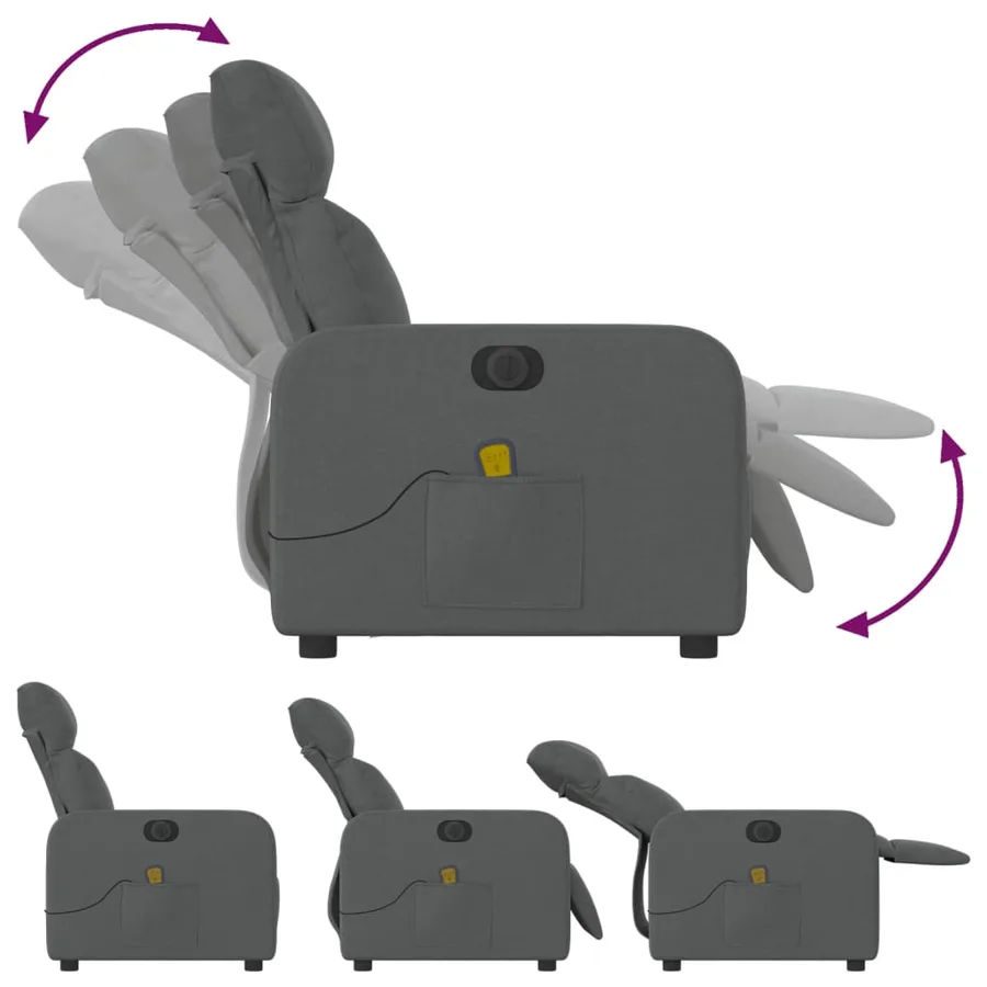 Fauteuil inclinable de massage électrique gris foncé tissu - 7
