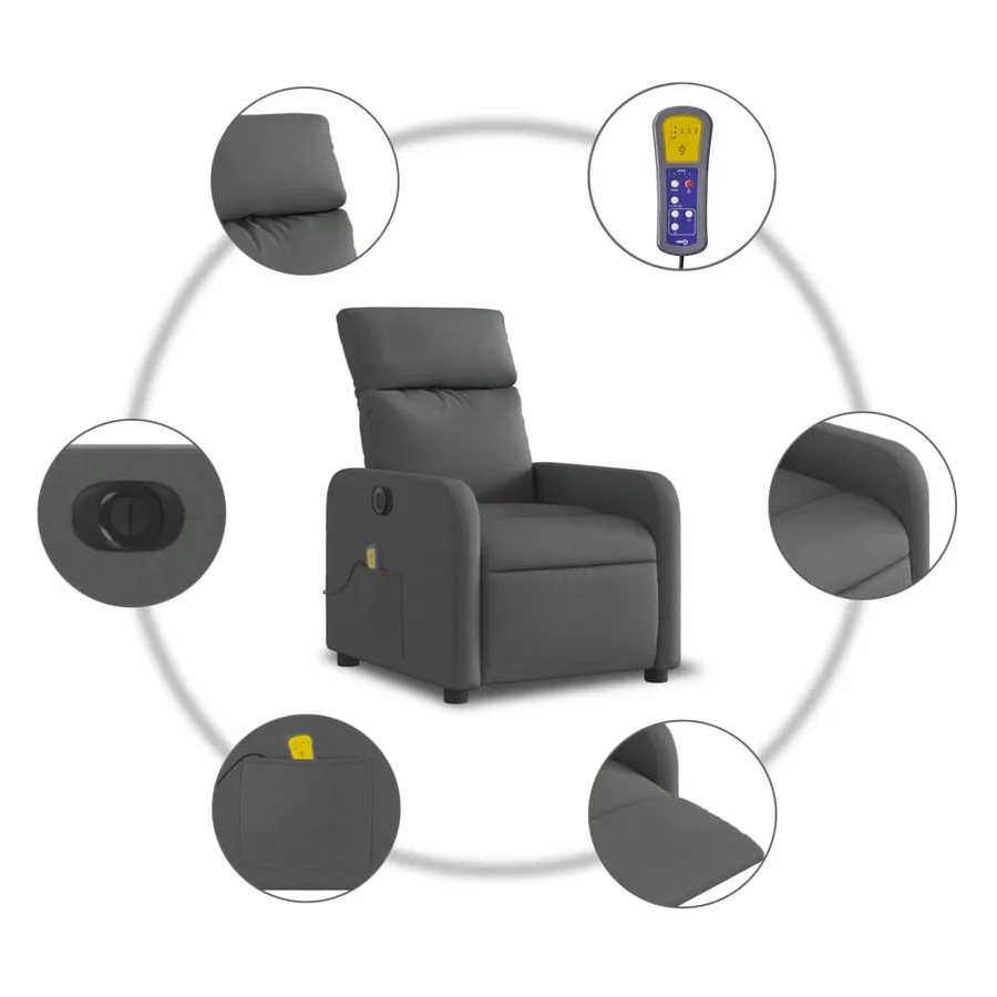 Fauteuil inclinable de massage électrique gris foncé tissu - 8