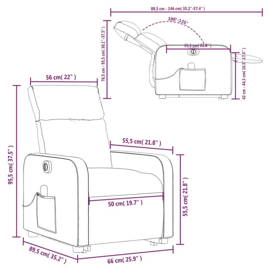 Fauteuil inclinable de massage électrique Noir Tissu - 17