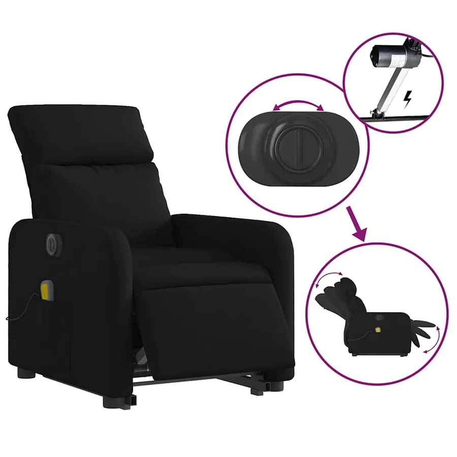 Fauteuil inclinable de massage électrique Noir Tissu - 6