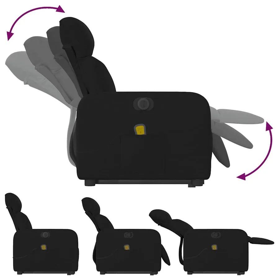 Fauteuil inclinable de massage électrique Noir Tissu - 7