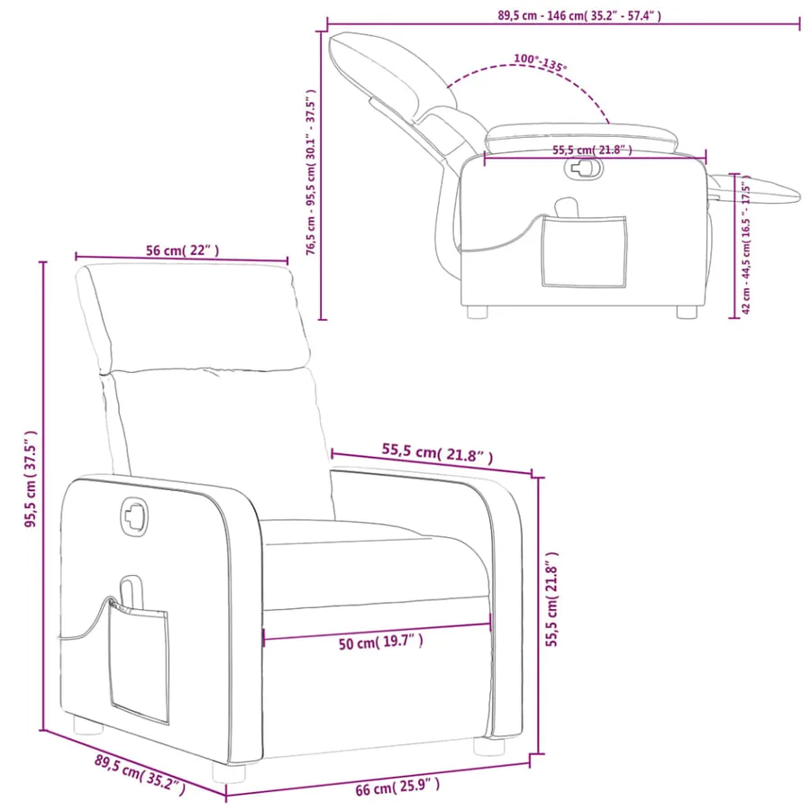 Fauteuil inclinable de massage en tissu noir - 12
