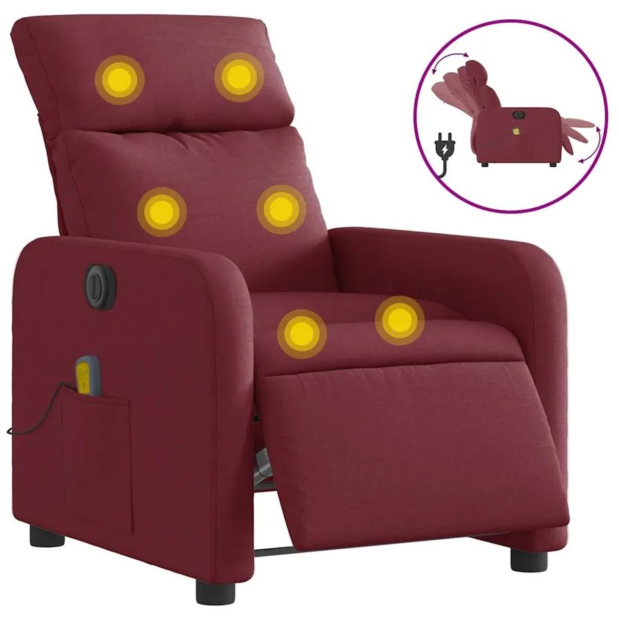 Fauteuil de massage inclinable électrique Rouge bordeaux Tissu - 2