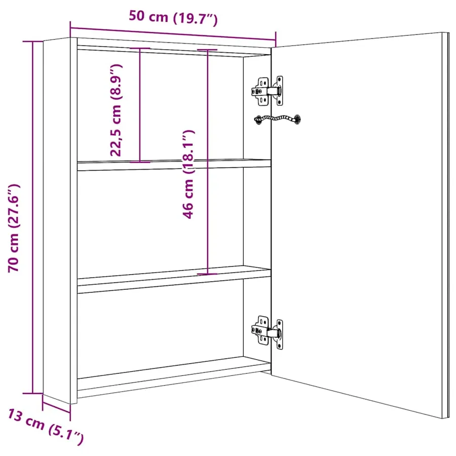 Armoire de salle de bain à miroir LED Blanc brillant 50x13x70cm - 8