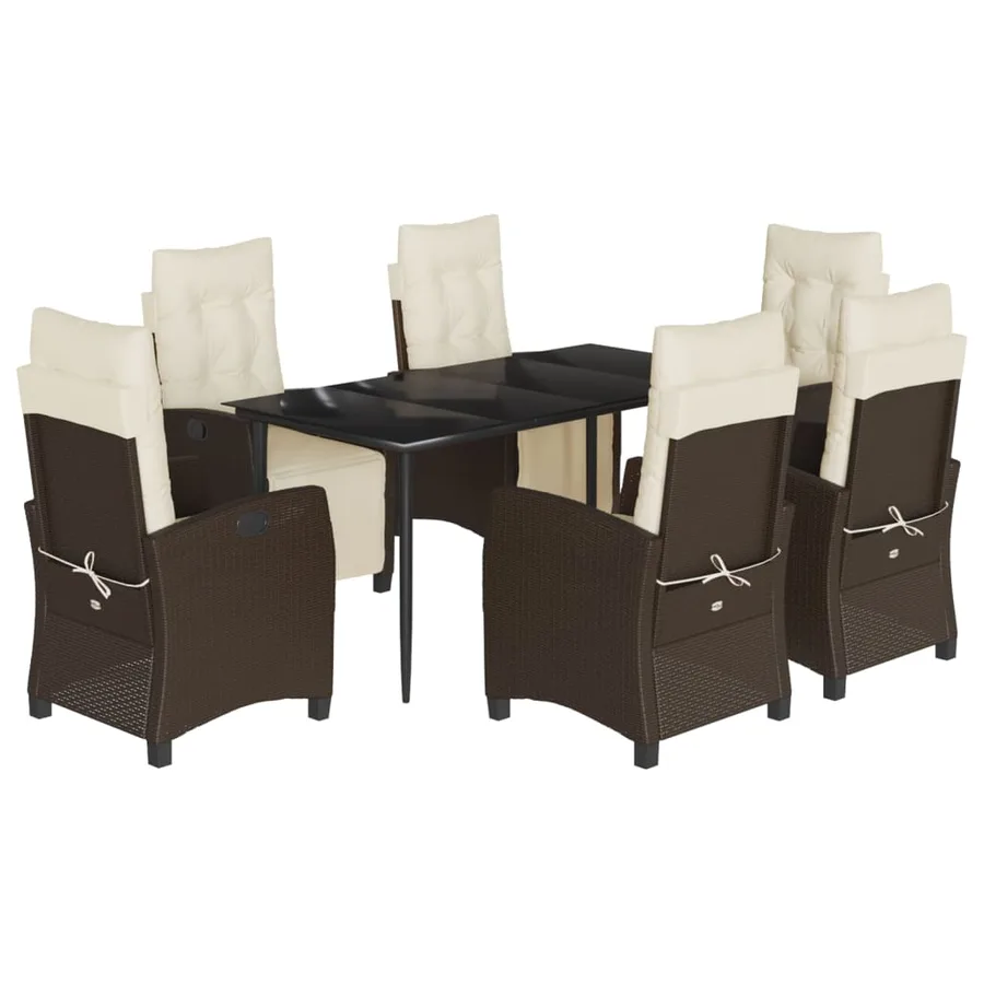 Ensemble à manger de jardin et coussins 7 pcs marron rotin - 2