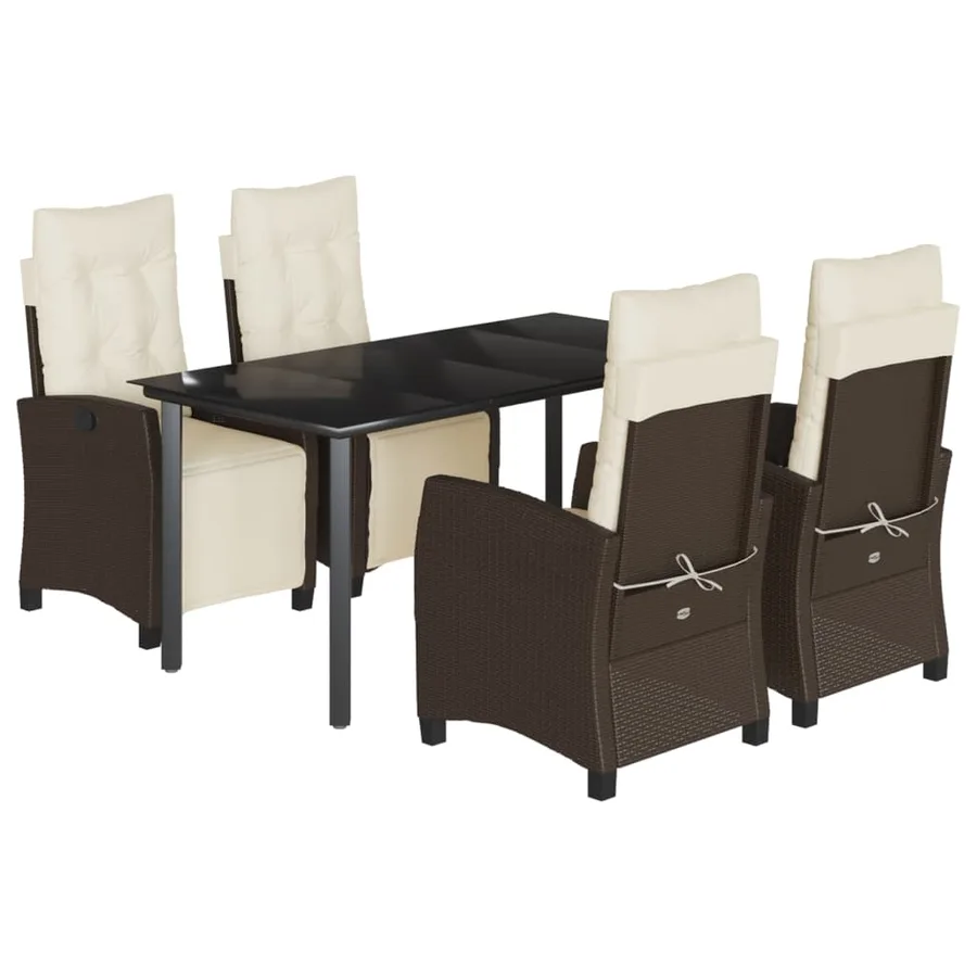 Ensemble à manger de jardin 5 pcs et coussins marron poly rotin - 2